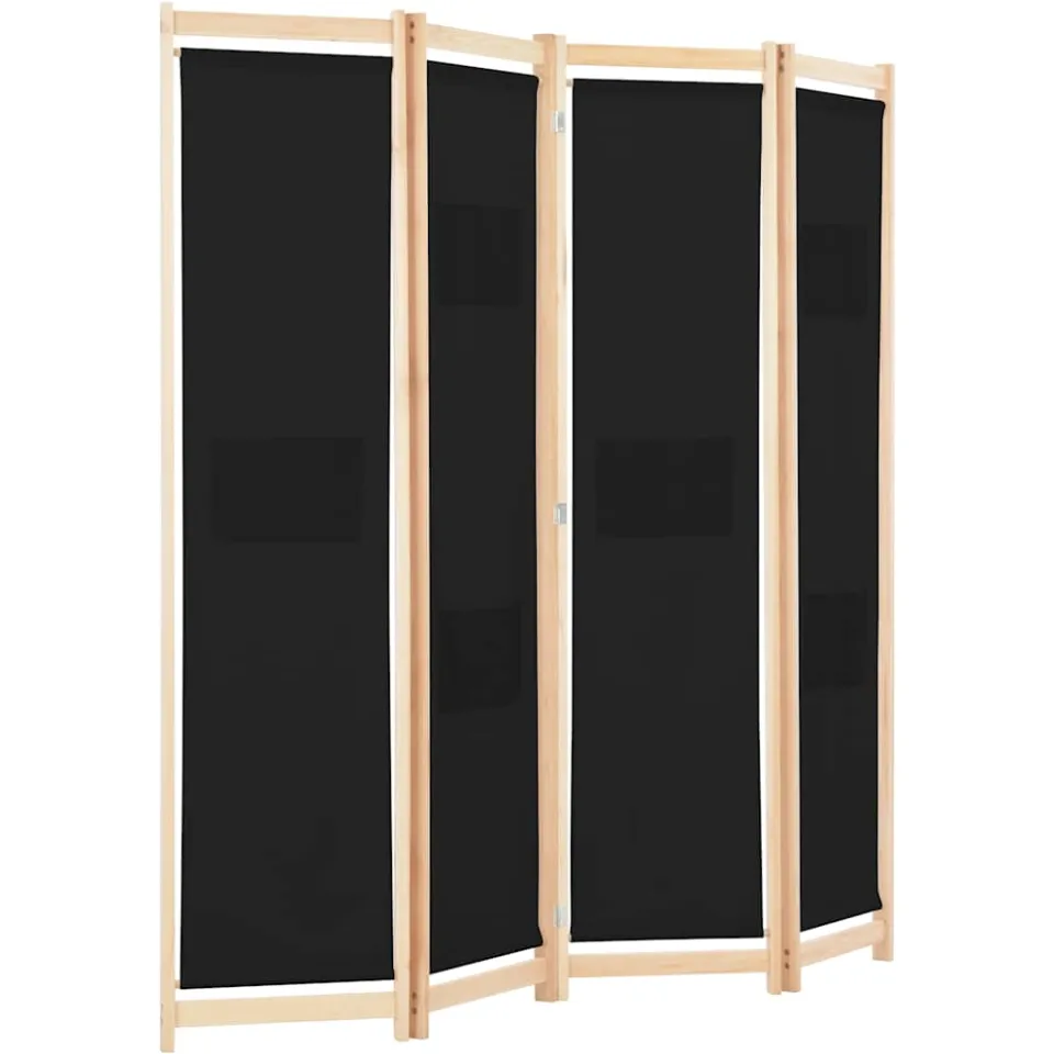 vidaXL Kamerscherm met 4 panelen 160x170x4 cm stof zwart, foto 3