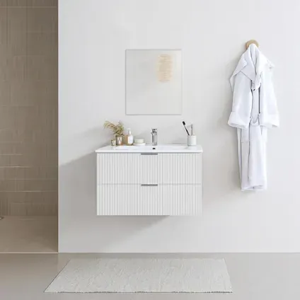 Aurlane Badmeubelset Amelia 60cm - Wit - Met Spiegel En Wastafel - Met 2 Lades - Met Witte Wastafel, foto 2