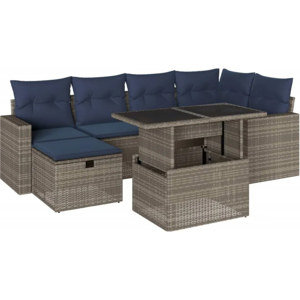 vidaXL 7-delige tuinbankset met kussens, grijs polyrotan, foto 3