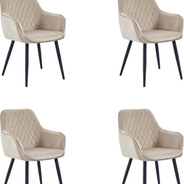 Colenis Beverly Eetkamerstoel - Set Van 4 - Beige - Fluweel - Met armleuning