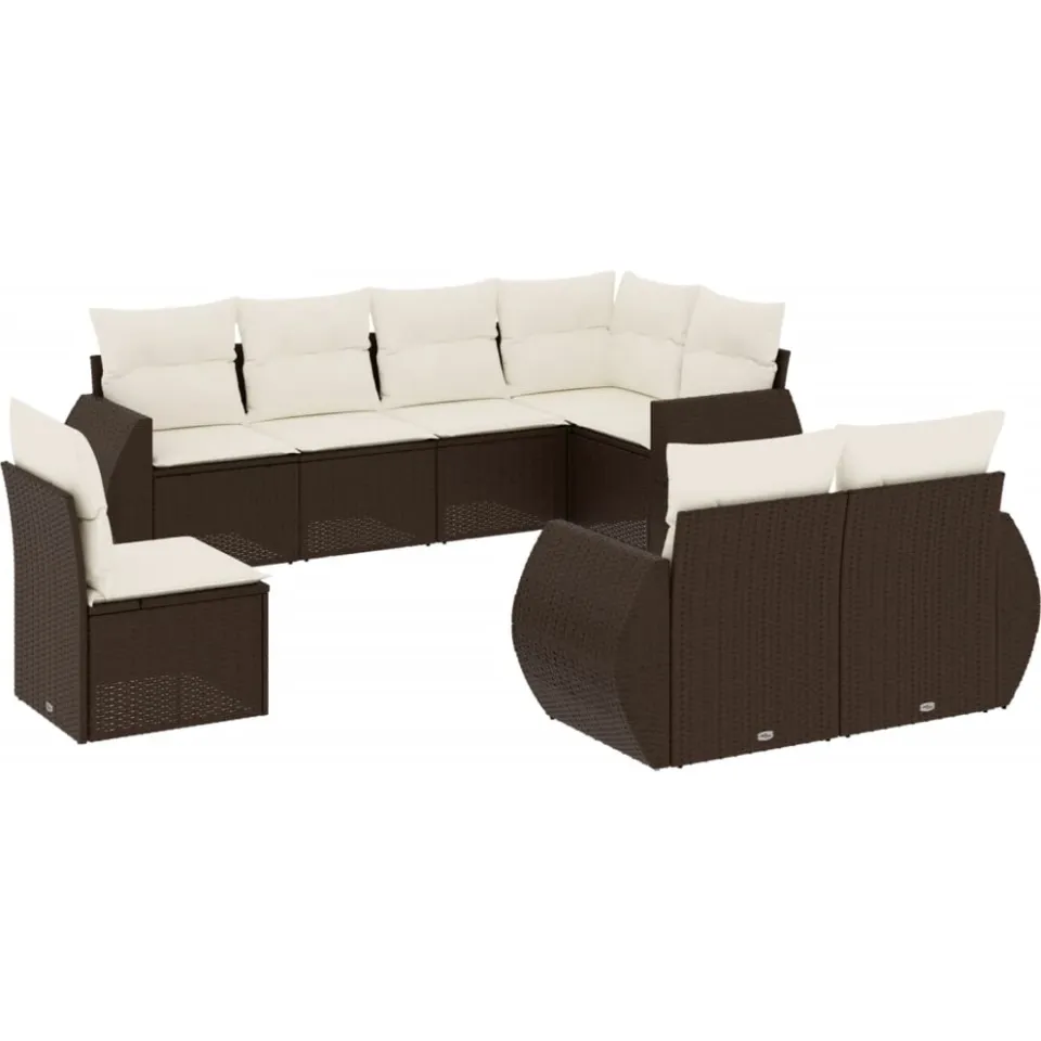 vidaXL 8-delige Loungeset met kussens poly rattan bruin, foto 3