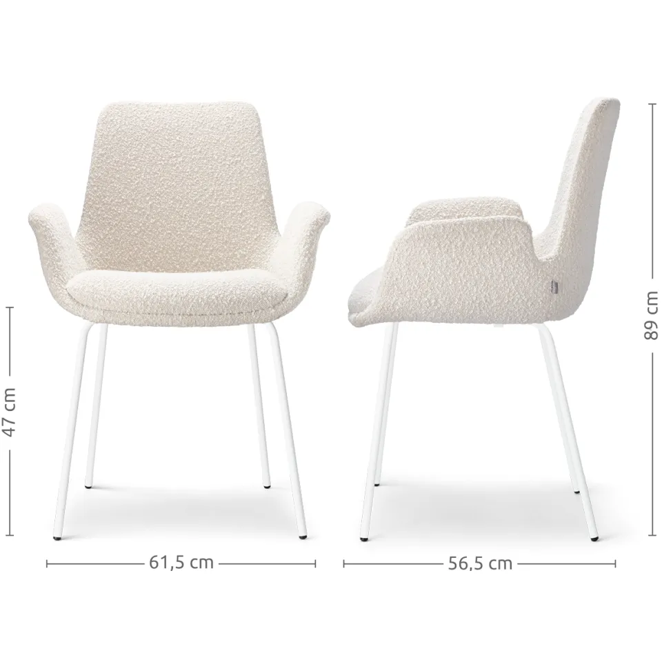 Nolon Nora-Eef eetkamerstoel bouclé beige - wit onderstel, foto 3