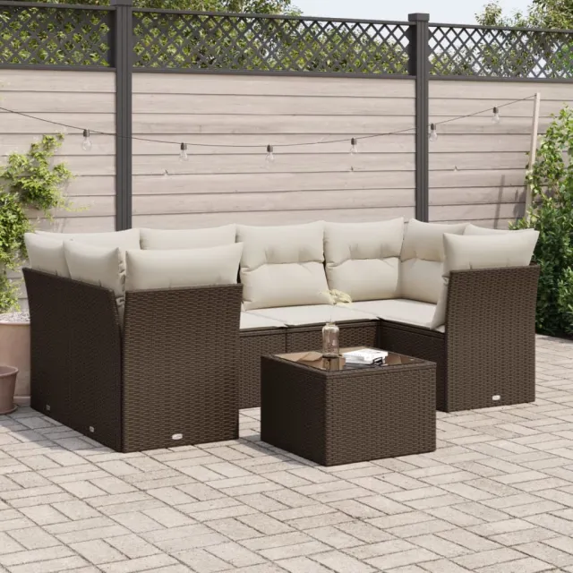 vidaXL 7-delige Loungeset met kussens poly rattan bruin, foto 2