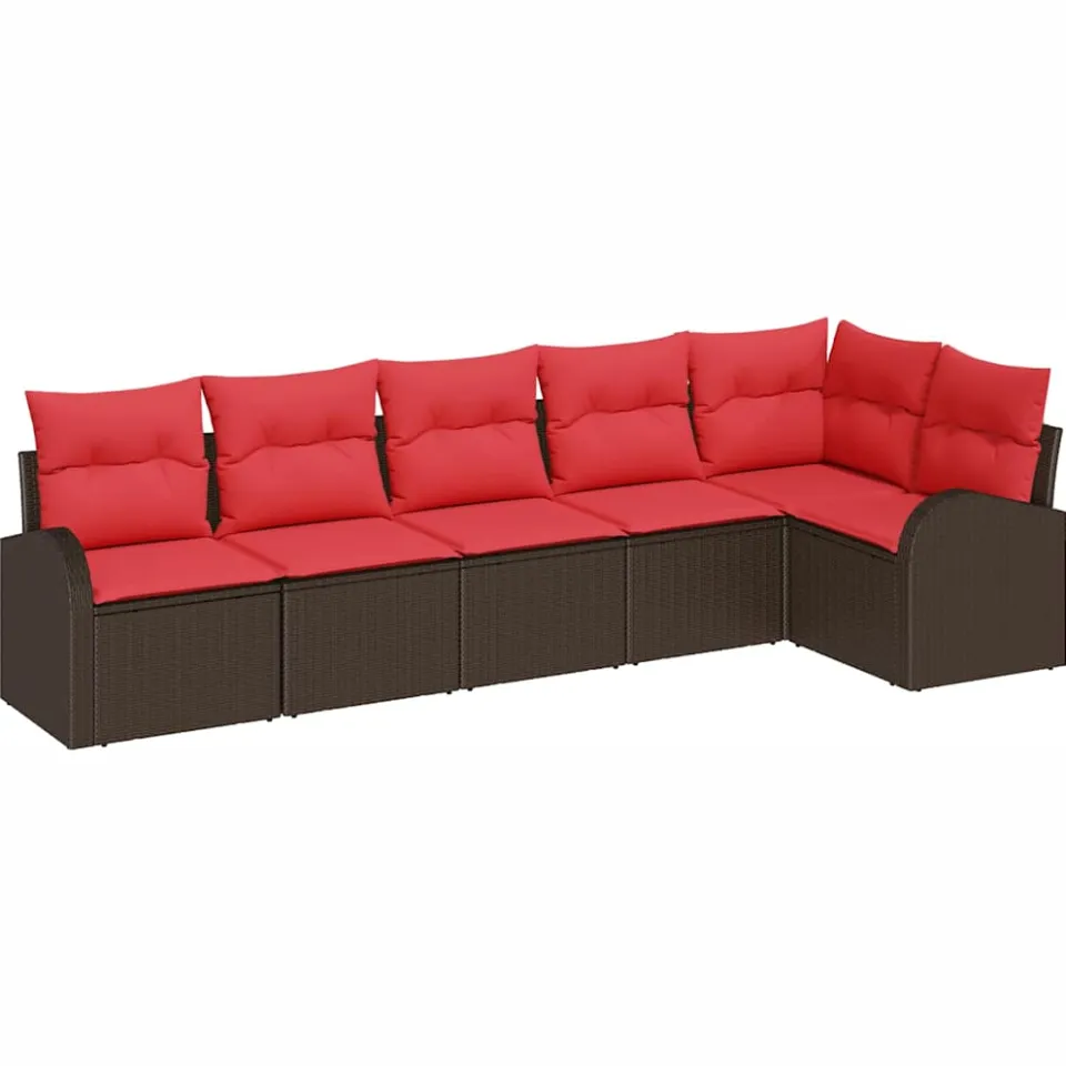 vidaXL Tuinbankenset 6 st Bruin en Rood poly rattan
