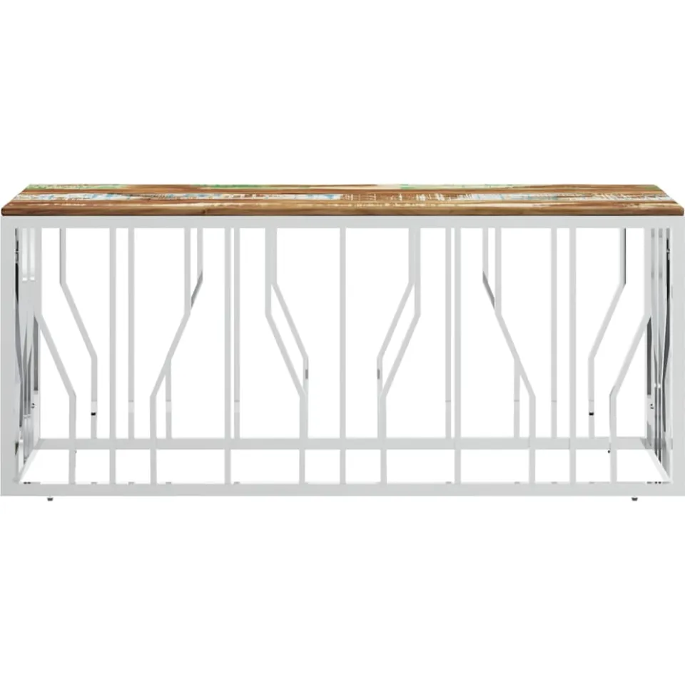 vidaXL Salontafel roestvrij staal en massief gerecycled hout zilver, foto 3