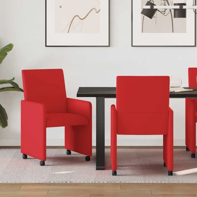 vidaXL Eetkamerstoelen met Wieltjes 2 st Kunstleer Rood, foto 2