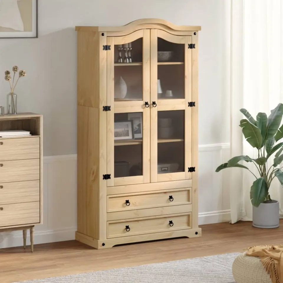 vidaXL Vitrinekast Corona 99x43x187 cm massief grenenhout bruin, foto 2