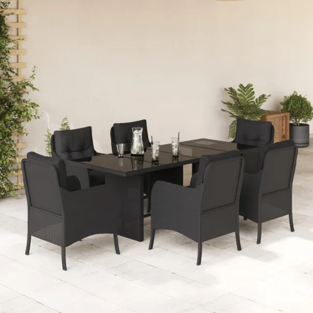 vidaXL 7-delige Tuinset met kussens poly rattan zwart, foto 2