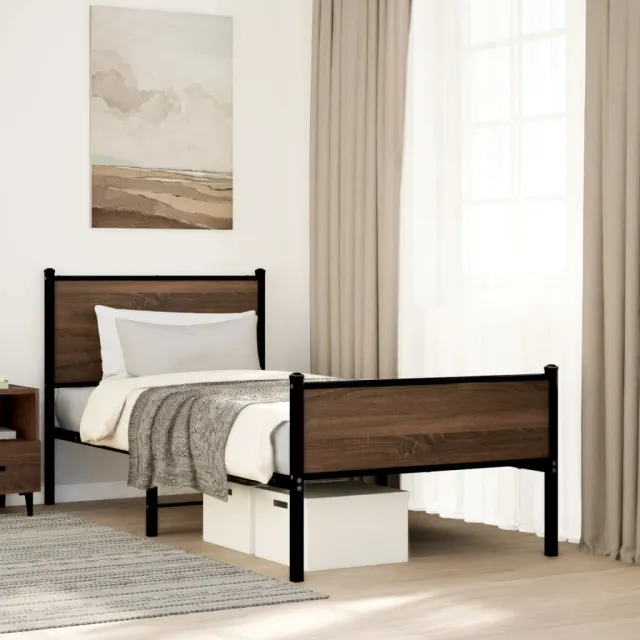 vidaXL Bedframe zonder matras metaal bruin eikenkleurig 90x190 cm