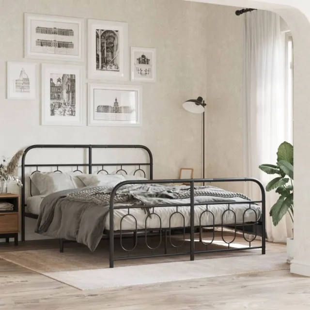 vidaXL Bedframe met hoofd- en voeteneinde metaal zwart 150x200 cm