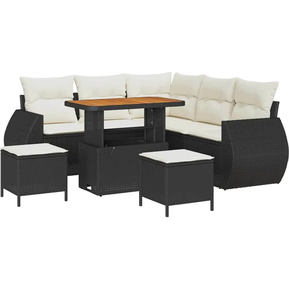 vidaXL Tuinbankenset 8 st Zwart poly rattan