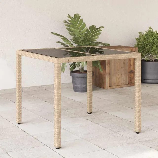 vidaXL Tuintafel met glazen blad 90x90x75 cm poly rattan beige, foto 2