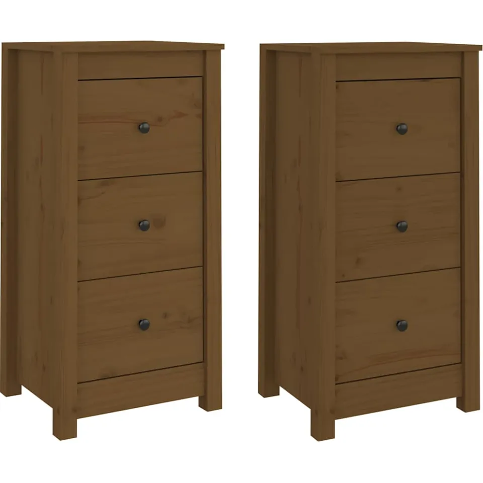 vidaXL Dressoirs 2 st 40x35x80 cm massief grenenhout honingbruin bruin, foto 3