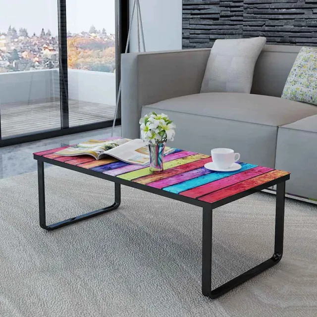 vidaXL Salontafel met regenboog-print glazen tafelblad meerkleurig, foto 2