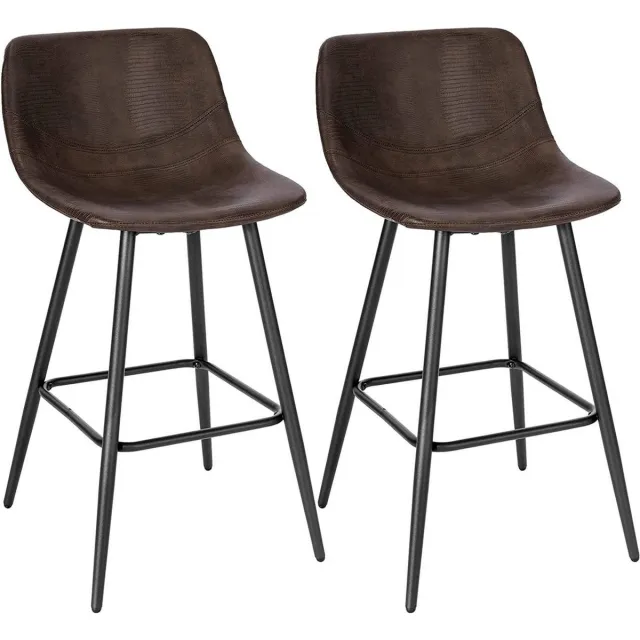 Dripio Barkruk Kevins - Met rugleuning - Kunstleer - Barstoelen - Ergonomisch - Zithoogte 63cm - Bruin - Set van 2 - Keuken en bar