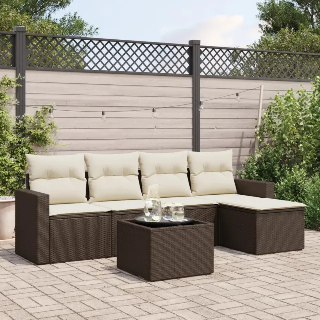 vidaXL 6-delige Loungeset met kussens poly rattan bruin, foto 2