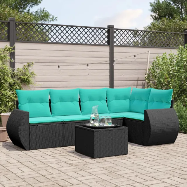 vidaXL 6-delige tuinbankset met kussens van zwart polyrotan, foto 2