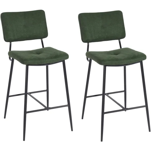 MEUBLE COSY MEUBLES COSY Barstoelen Set van 2 - Donkergroen - Kruk met Rugleuning & Stabiel Staalframe - Microfibervilt - Modern Wit Design