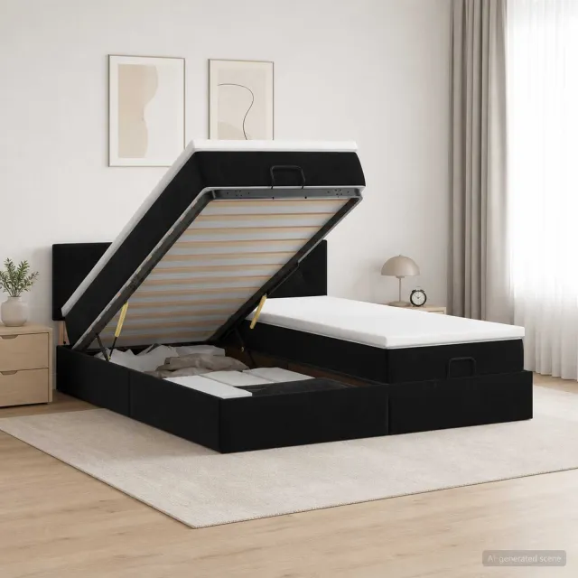 vidaXL Ottoman Bed met Matrassen en LED Zwart 160 x 200 cm fluweel