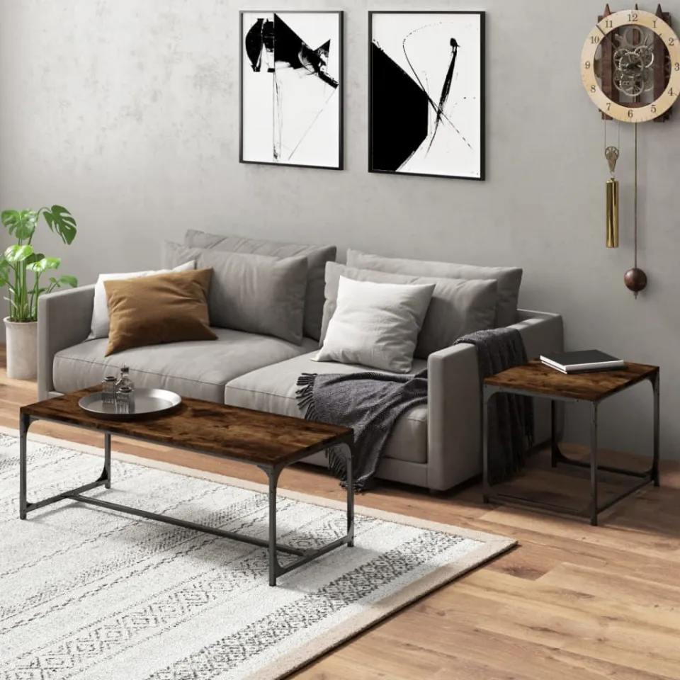 vidaXL Salontafels 2 st bewerkt hout gerookt eikenkleurig, foto 3