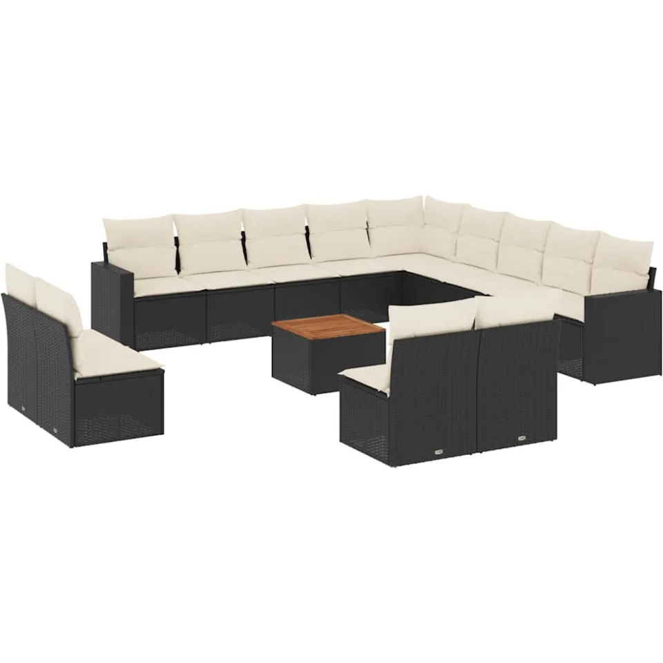 vidaXL 14-delige Loungeset met kussens poly rattan zwart, foto 3