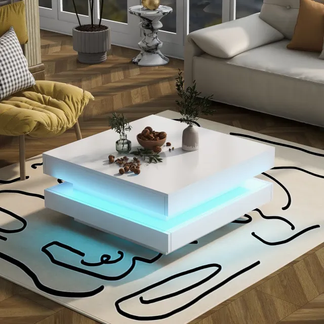 STILVORA Salon Tafel 70x70x36 cm - Koffietafel Vierkant Met LED-Accent - Functioneel En Sfeervol - Spaanplaat - Wit