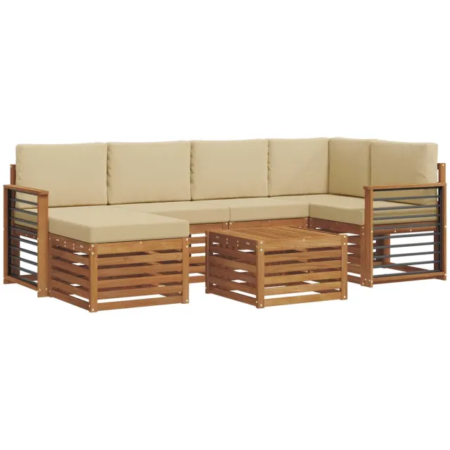 vidaXL Buiten - bank - set - 7 - st - 5-zits - Natuurlijk - en - Beige Natuurlijk en Beige