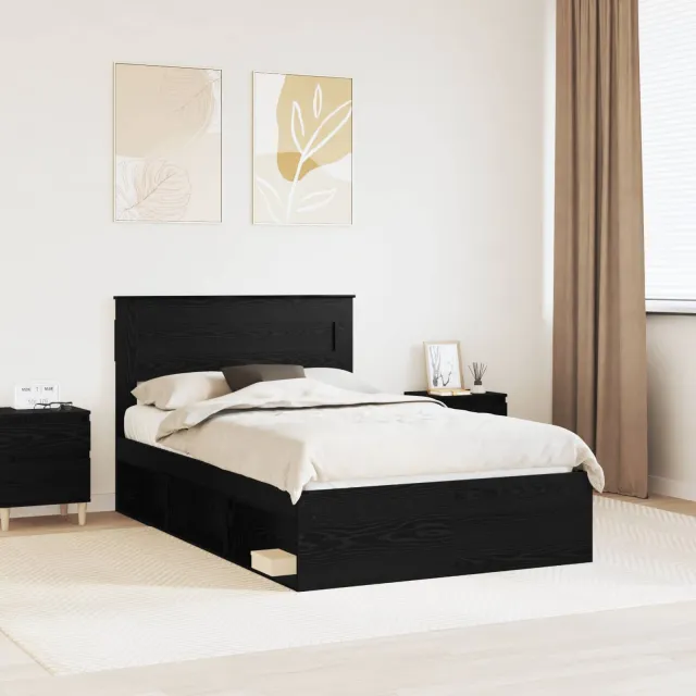 vidaXL Bedframe Zwart eiken 135 x 190 cm Bewerkt hout