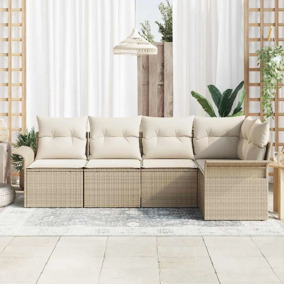 vidaXL Tuin Sofa Set 5 st Beige poly rattan, foto 3