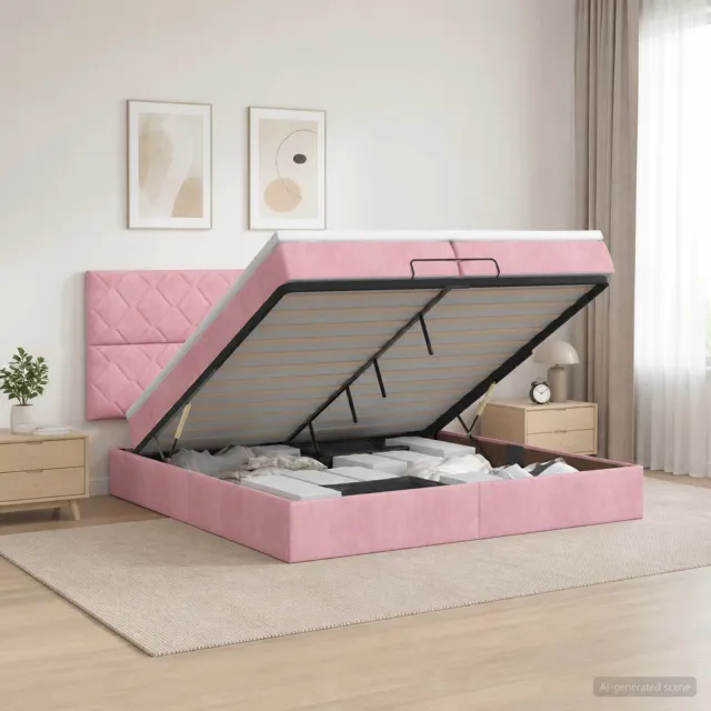 vidaXL Ottoman bed met matras met hoofdeinde Roze 200 x 200 cm Fluweel