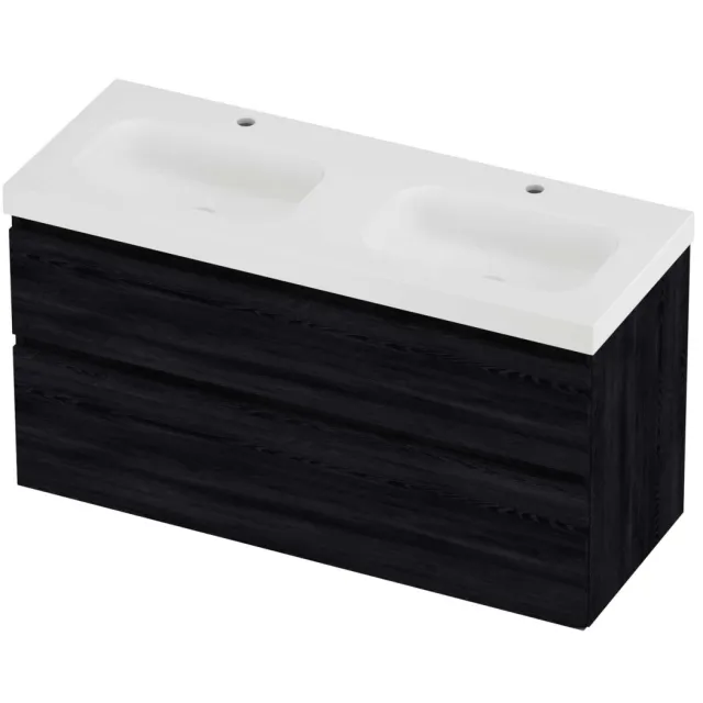 Proline Haga Badmeubelset Polystone Mezza 2 Gaten 120x46x66 cm Mat White Black Oak Eiken