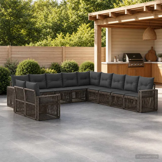 vidaXL Tuinbankenset 11 st 11-zits Grijs en Donkergrijs poly rattan