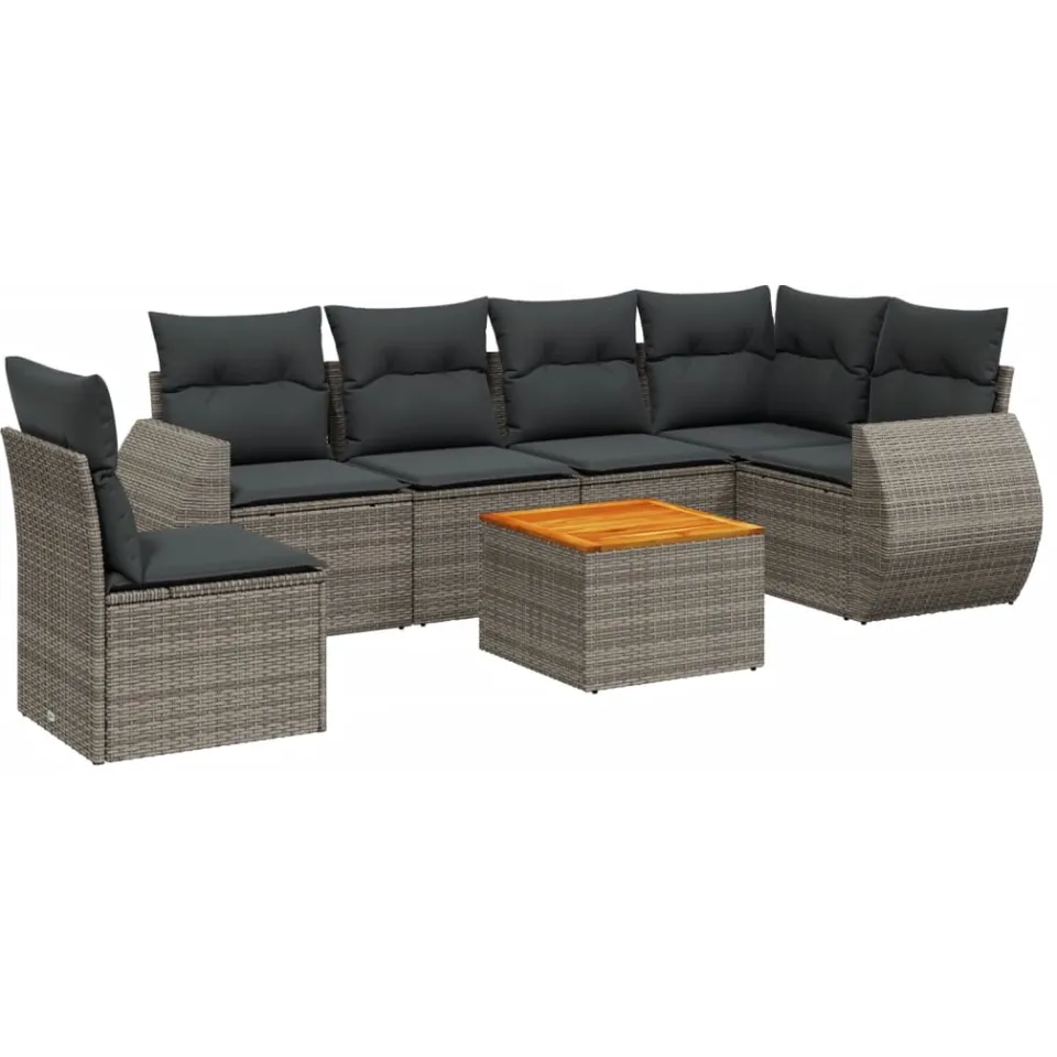 vidaXL 7-delige Loungeset met kussens poly rattan grijs, foto 3