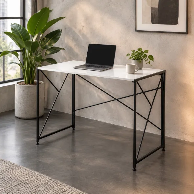 CHICFURN Bureau 99 cm - Opvouwbaar - Metalen frame - Home office - MDF en metaal - Wit