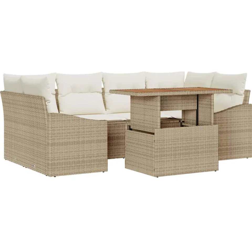 vidaXL Tuin Sofa Set 7 st Beige Poly riet