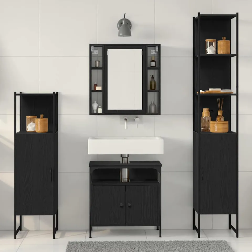 vidaXL Badkamermeubelset 4 st Zwart Eiken 33 x 33 x 185,5 cm, foto 3