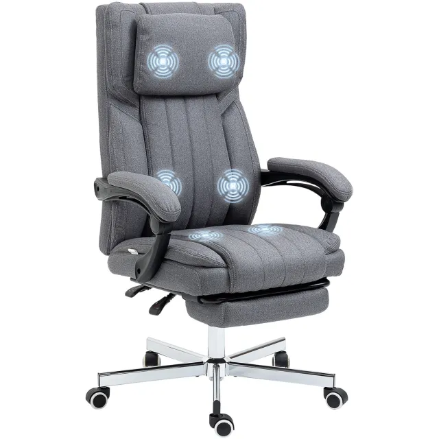 Vinona Bureaustoel met massagefunctie - Met voetensteun en verstelbare rugleuning - 65 x 61 x 105-113 cm - Grijs
