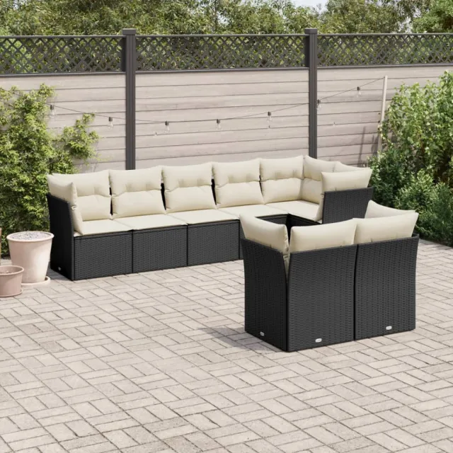 vidaXL 8-delige Loungeset met kussens poly rattan zwart, foto 2