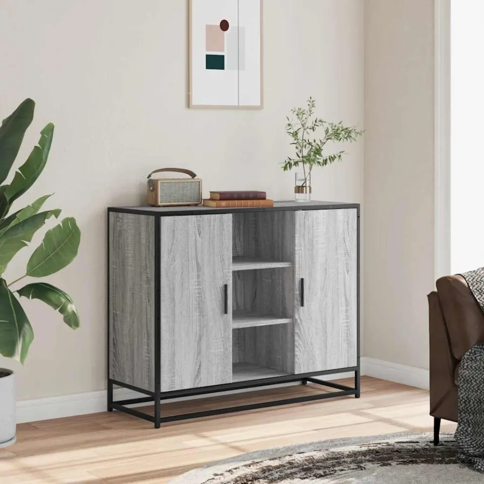 vidaXL Dressoir 92x35x76 cm bewerkt hout grijs sonoma eikenkleurig, foto 2