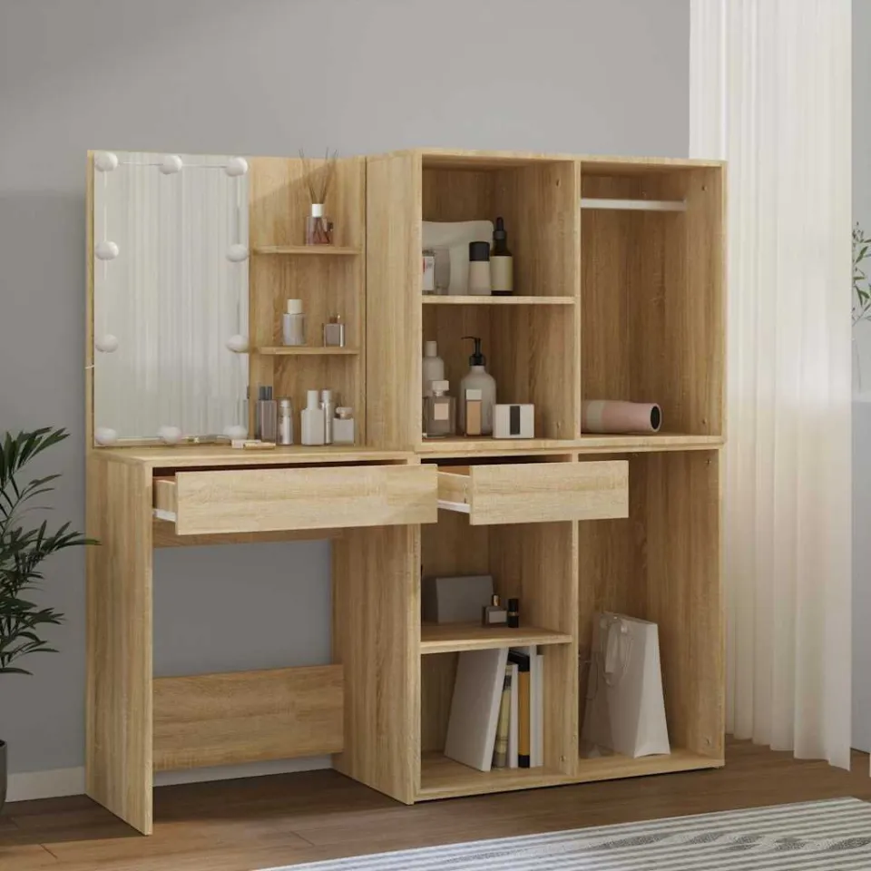 vidaXL Kaptafel met 2kastjes en LED's bewerkt hout sonoma eikenkleurig, foto 3