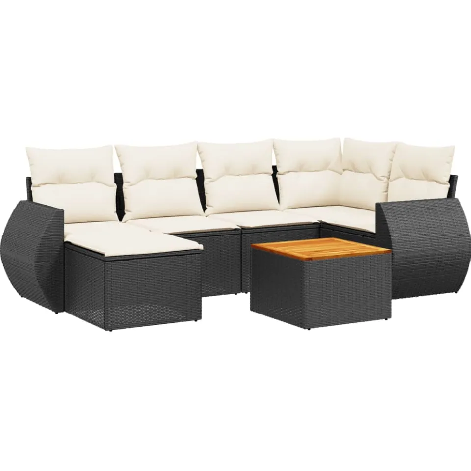 vidaXL 7-delige Loungeset met kussens poly rattan zwart, foto 3