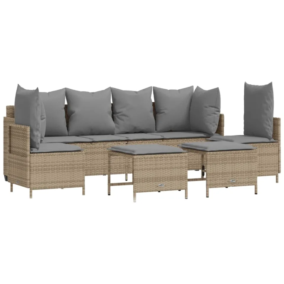 vidaXL 5-delige Loungeset met kussens poly rattan beige, foto 3