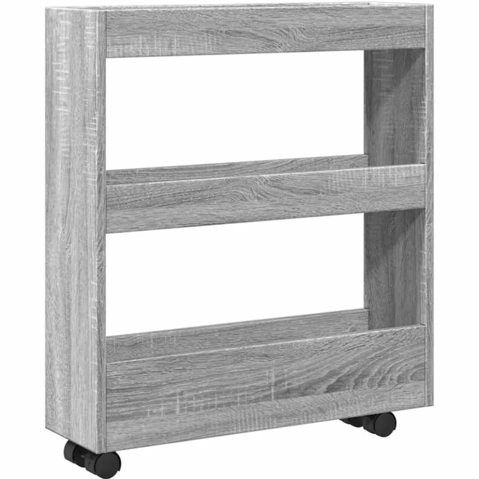 vidaXL Opbergtrolley smal 3-laags bewerkt hout grijs sonoma eiken