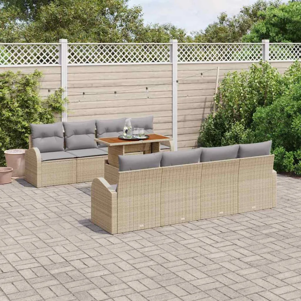 vidaXL Tuin Sofa Set 9 st Beige Poly riet, foto 3