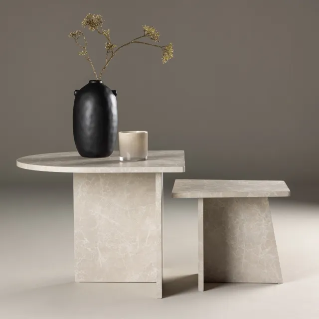 Fjord Fjôrd Salontafel Sala 60x60cm en 40x40cm Marmerlook Beige