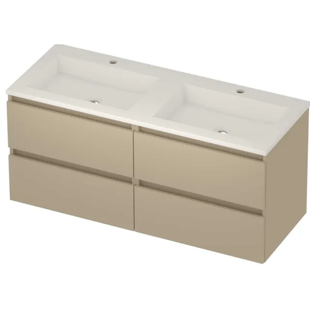 Basic-Line Aura 46 Badmeubelset Acryl 2 Kraangaten 120x46x54 cm A46gwemb2x602 Mat Beige Glans Wit