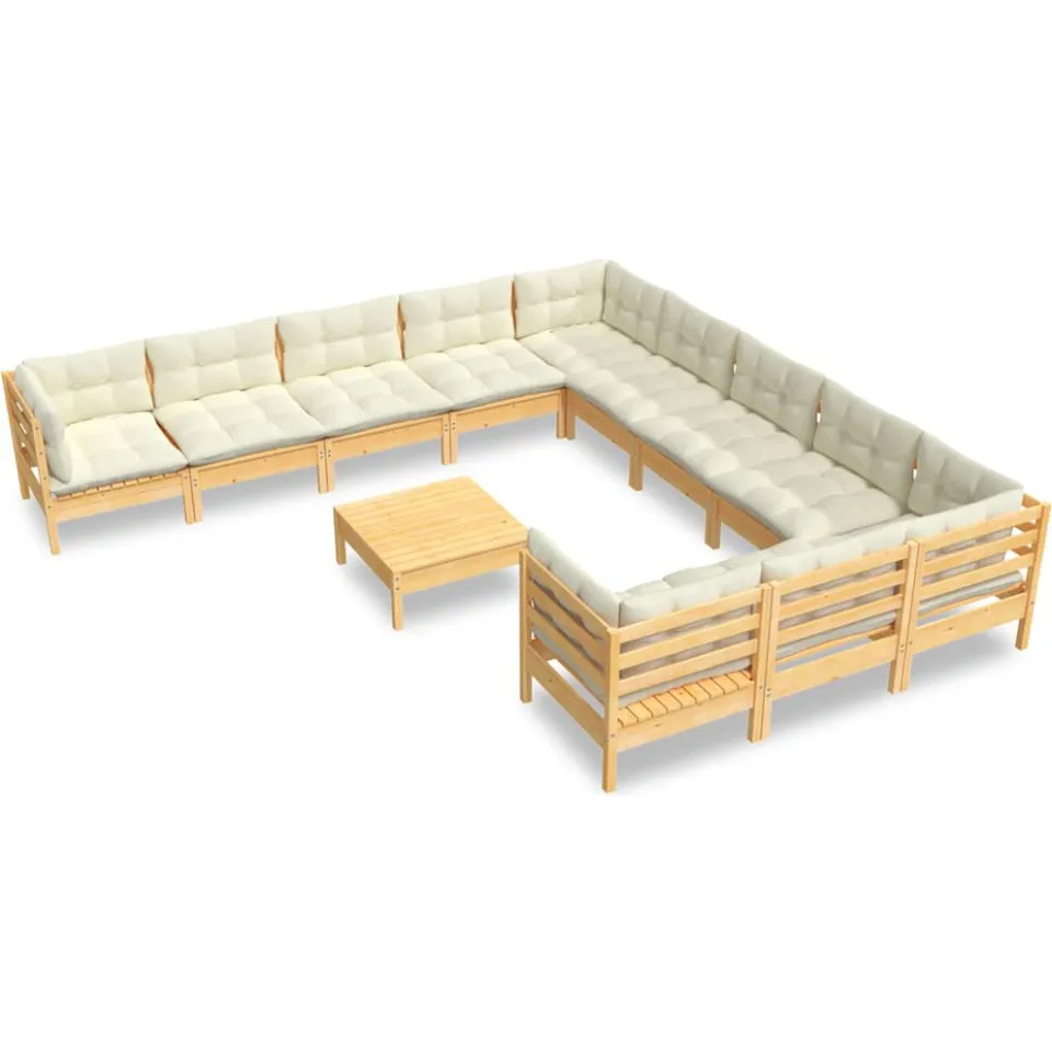 vidaXL 12-delige Loungeset met crèmekleurige kussens grenenhout