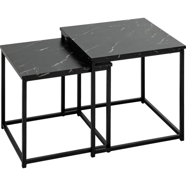 Atmosphera Bijzettafels met marmereffect - 38xH40cm - Set van 2 stuks - Zwart
