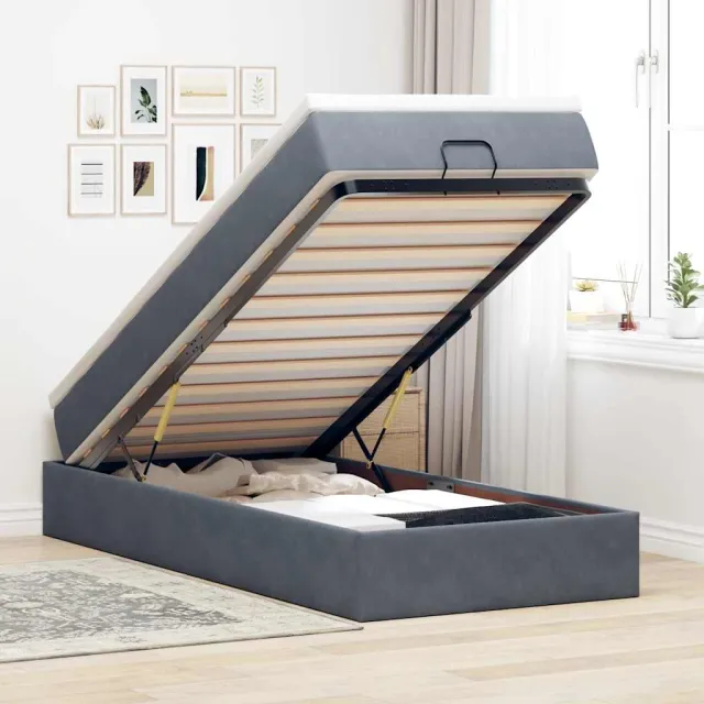 vidaXL Ottoman bed met matras 90x200cm fluweel donkergrijs grijs