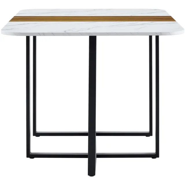 OKWISH Eettafel – Rechthoekig Voor 4 Tot 6 Personen – Marmerlook En Houtlook – MDF En Metaal – Zwart Wit Hout – 150×100×78,5 cm